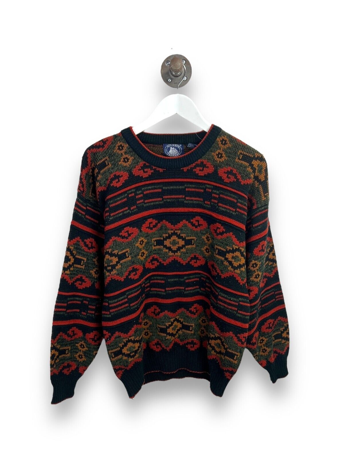 Vintage 90s Atlantic Traders Abstract 3D Coogi Style Knit Sweater Size Large