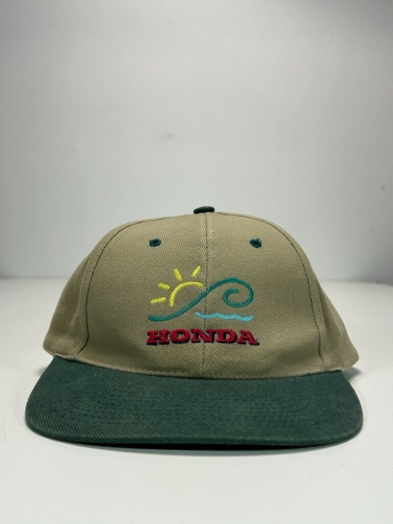 Vintage Honda Beach Embroidered Spell Out Strapback Hat OSFA Beige