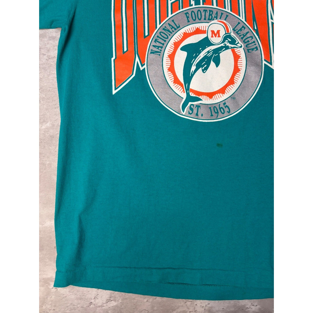 Vintage 90s Miami Dolphins NFL Spellout Graphic Football T-Shirt Size Large