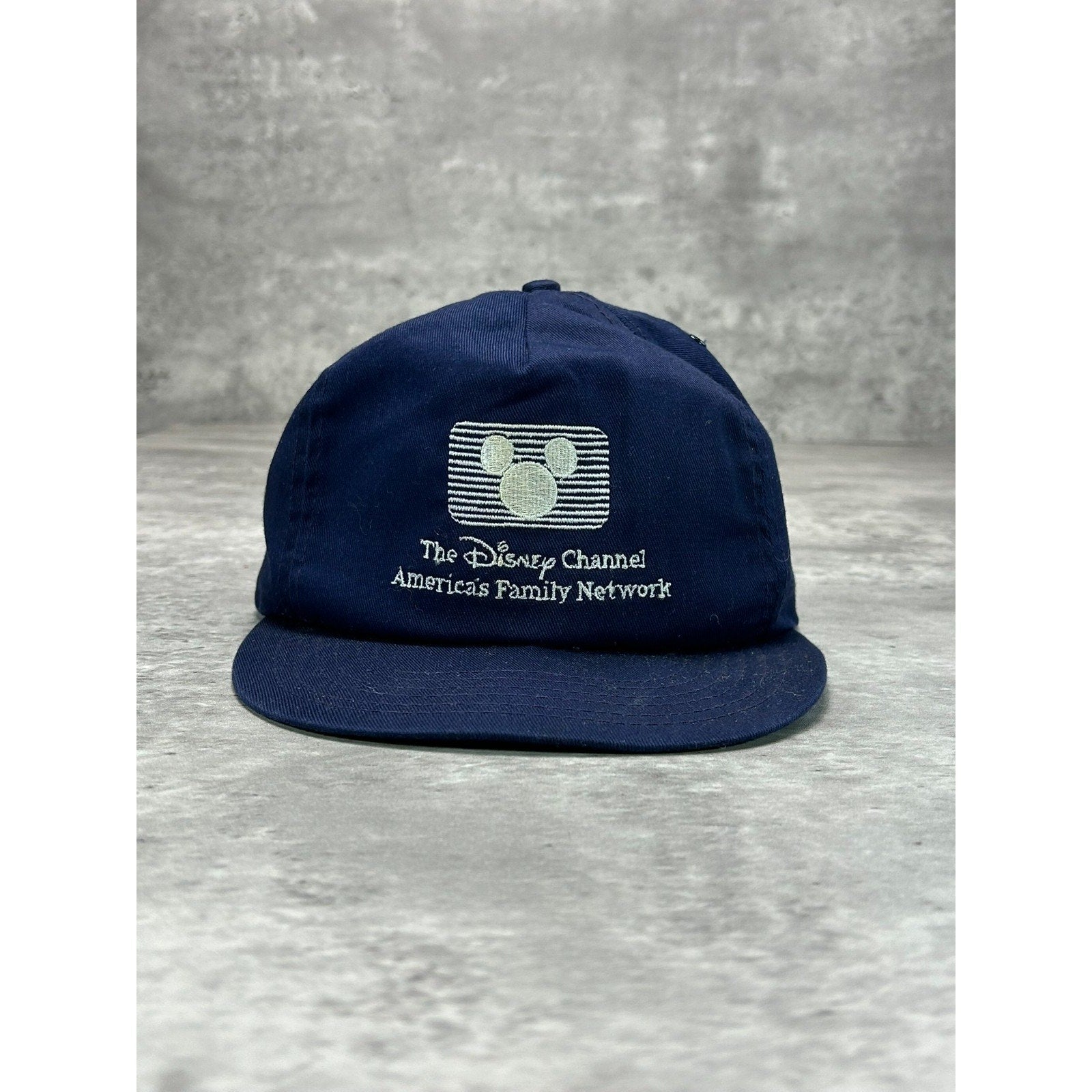Vintage 90s The Disney Channel Embroidered Spellout Strapback Hat OSFA Navy Blue