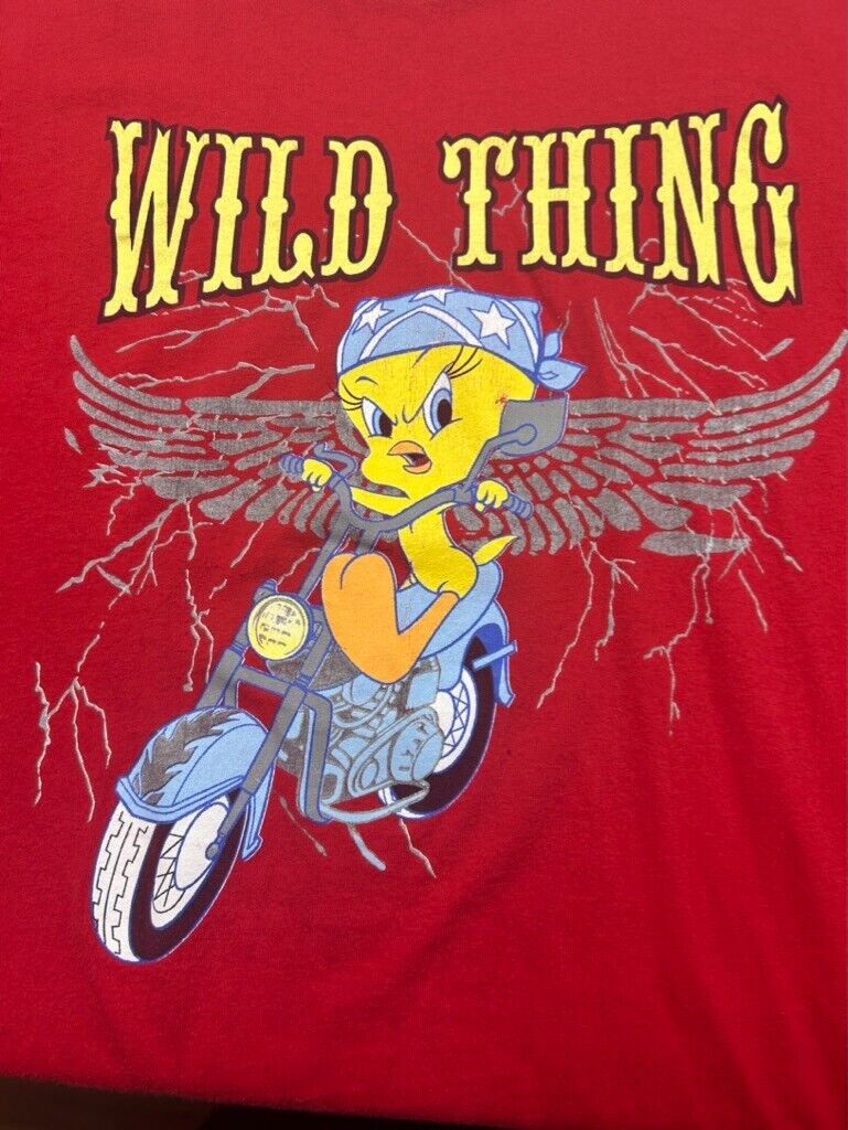 Vintage 90s Looney Tunes Tweety Bird Wild Thing Biker Graphic T-Shirt Size XL