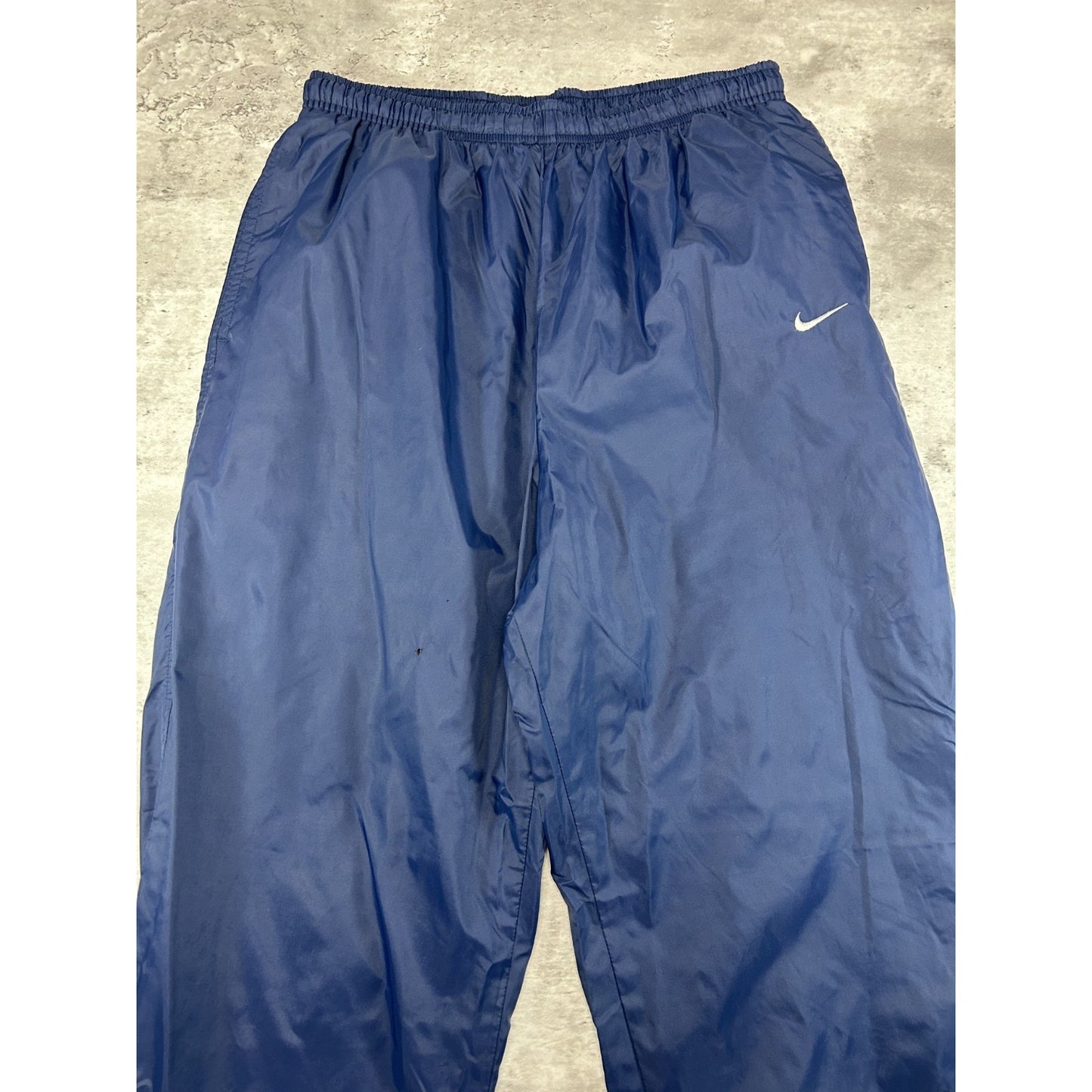 Vintage YOUTH 90s Nike Embroidered Swoosh Nylon Track Pants Size Large Blue