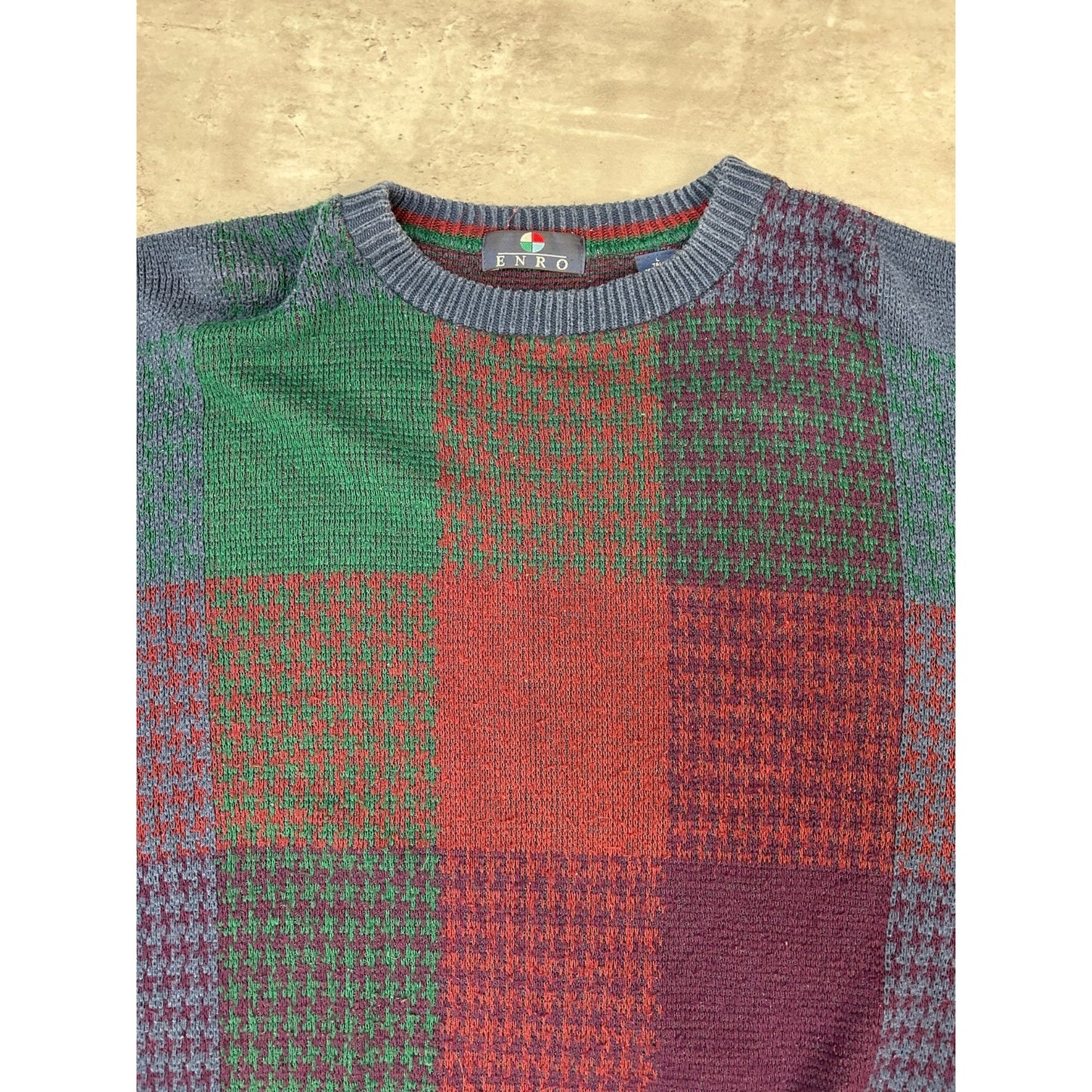 Vintage Enro Plaid Pattern Multicolour Knit Sweater Size LT