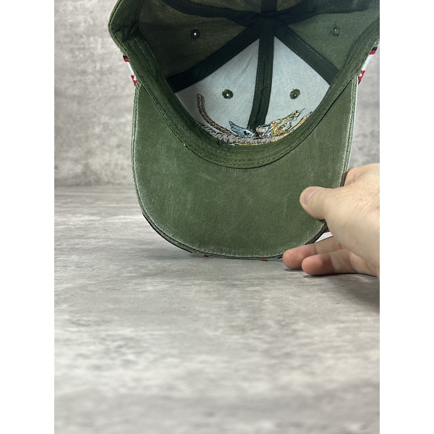 Vintage Flying Tigers Military Embroidered Logo Strapback Hat OSFA green