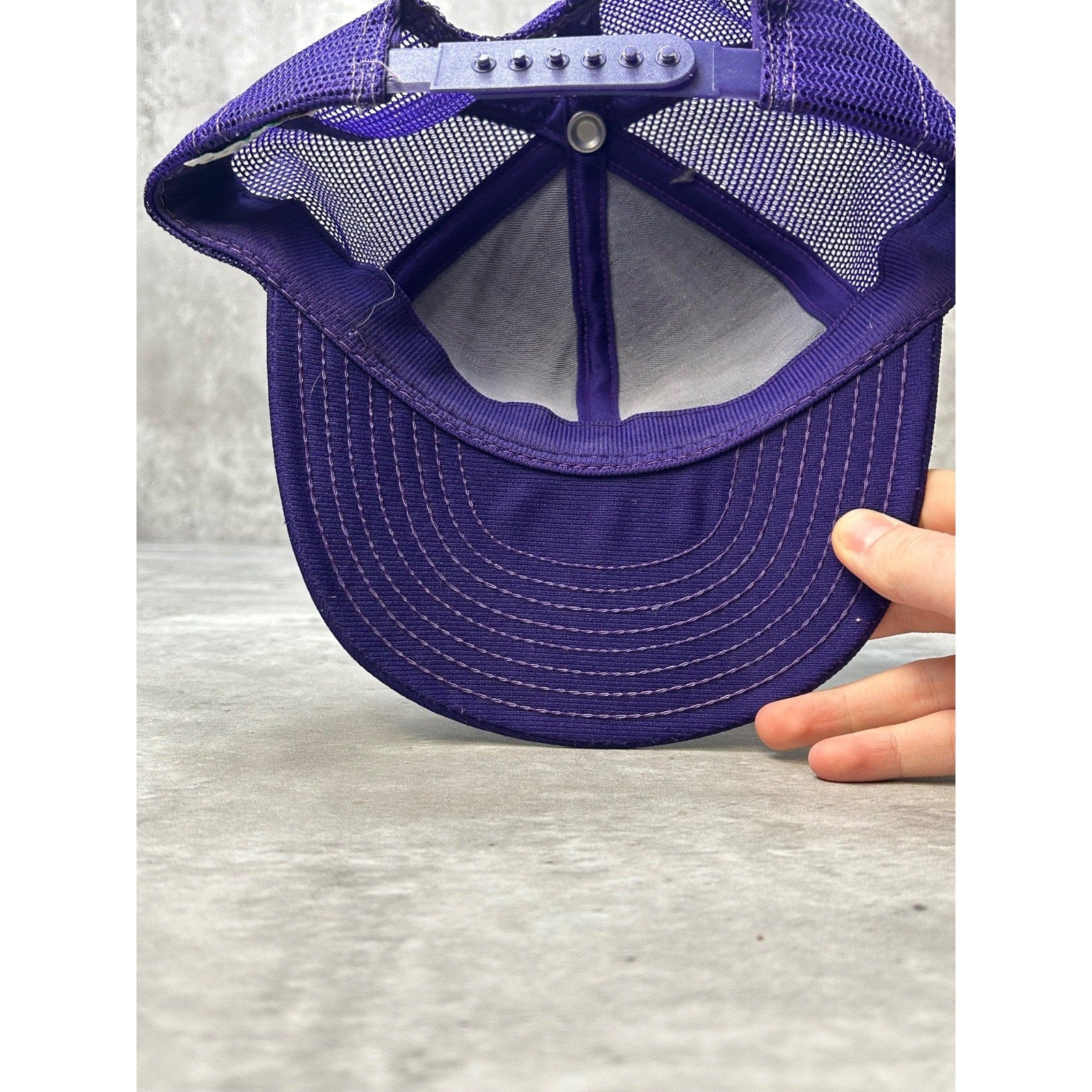 Vintage 80s SJ Graphic Two Tone Trucker Yellow/Purple Snapback Hat OSFA