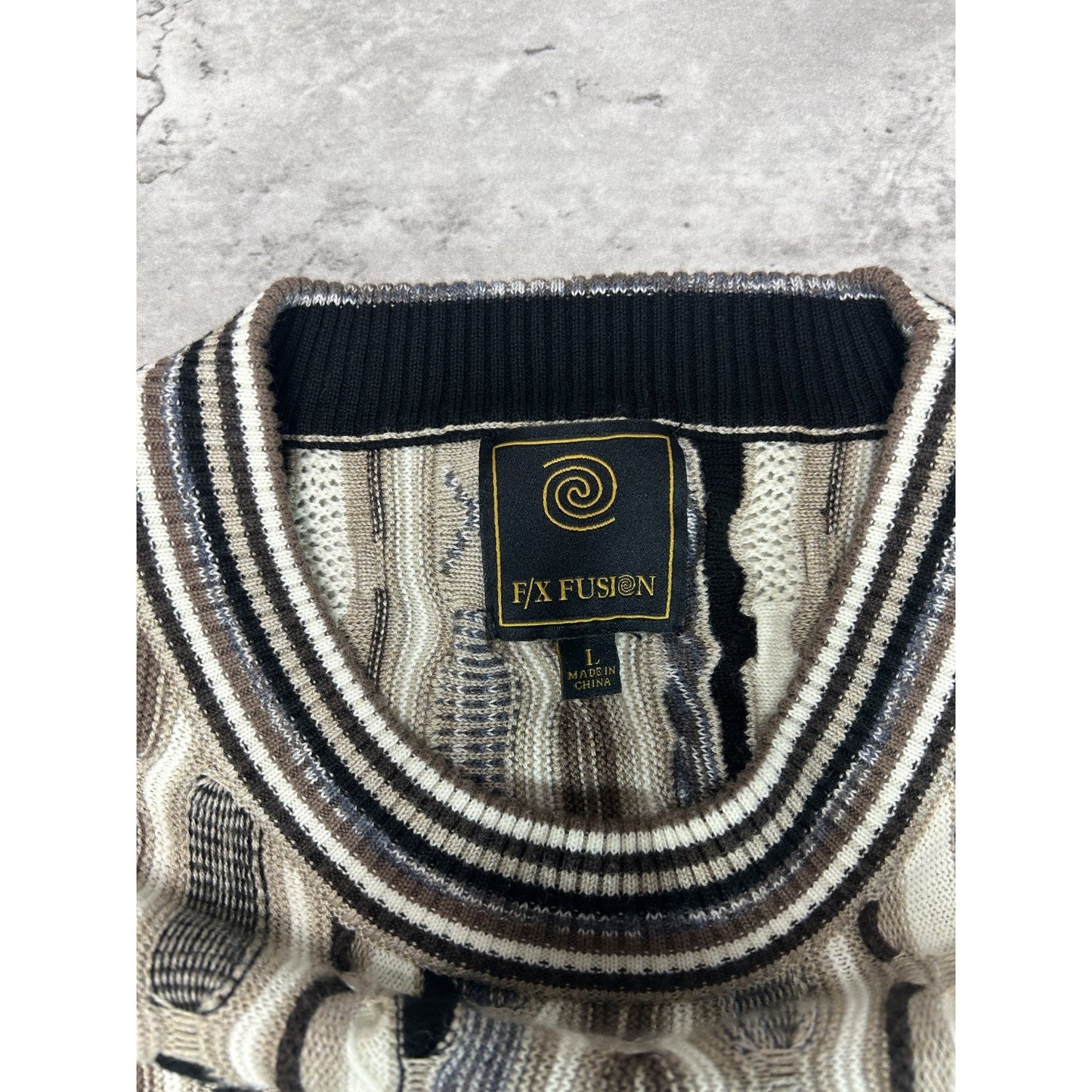 Vintage 90s Fx/Fusion Earth Tone Abstract 3D Pullover Ribbed Knit Sweater Size L