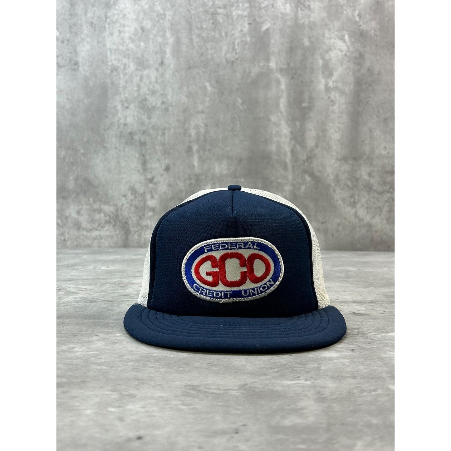 VTG 80s GCO Federal Credit Union Embroidered Patch Trucker Snapback Hat OSFA
