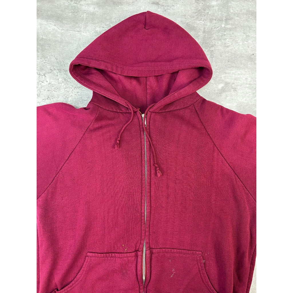 Vintage 80s Thermal Lined Full Zip Hooded Sweatshirt Size Large Maroon