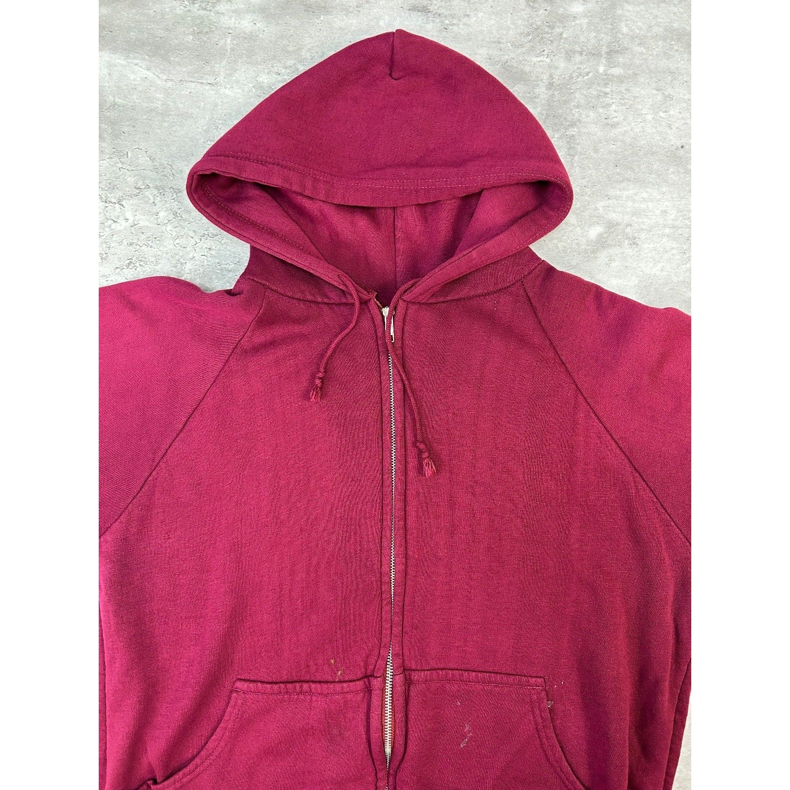 Vintage 80s Thermal Lined Full Zip Hooded Sweatshirt Size Large Maroon