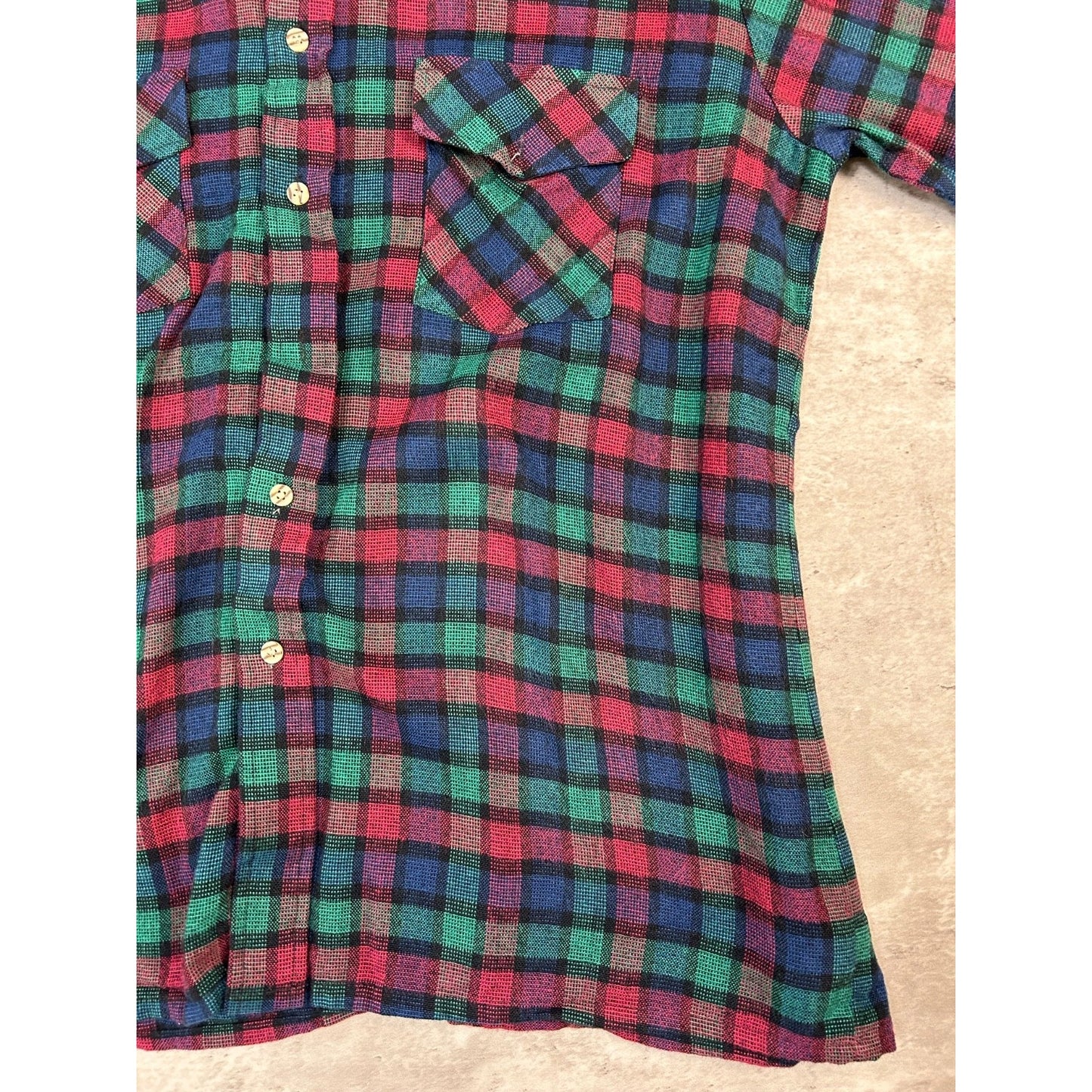 Vintage 90s Van Heusen Plaid Double Pocket Long Sleeve Button Up Shirt Sz Large