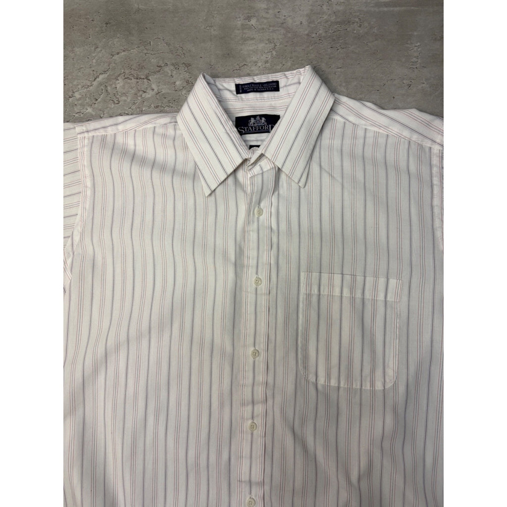 Stafford Striped Single Pocket Reworked Cropped Button Up Shirt Size Large