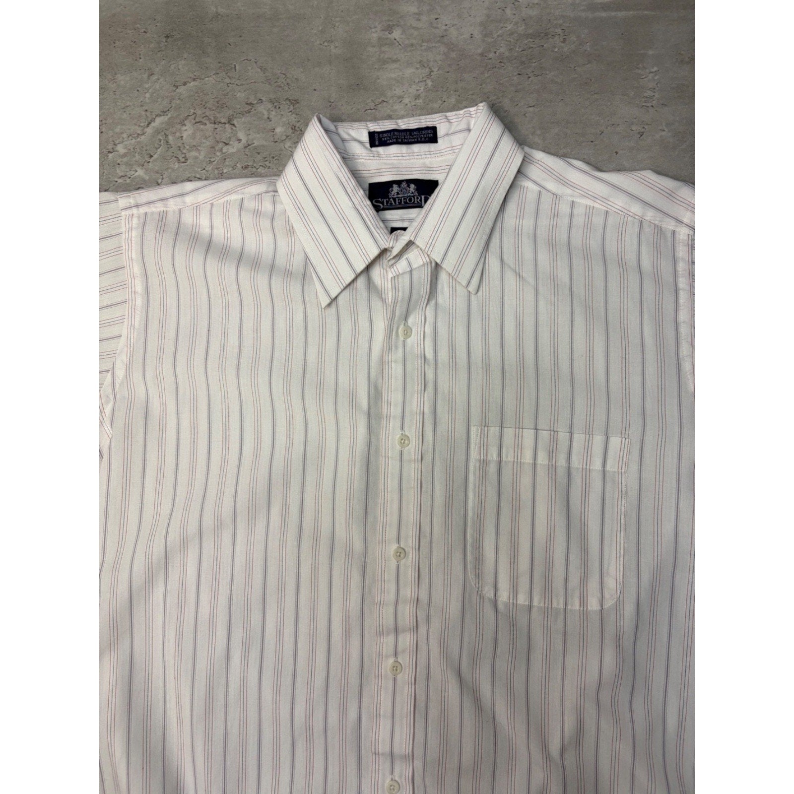 Stafford Striped Single Pocket Reworked Cropped Button Up Shirt Size Large