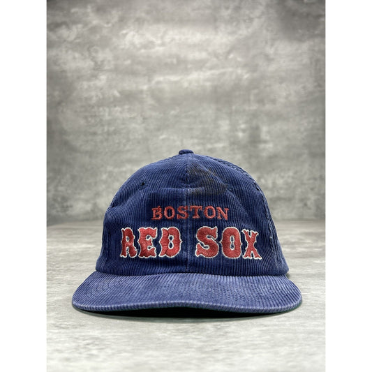 Vintage 90s Boston Red Sox MLB Embroidered Spellout Corduroy Snapback Hat OSFA
