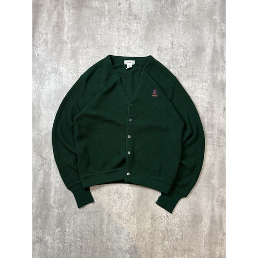 Vintage 80s/90s Izod Embroidred Crest Cardigan Knit Sweater Size Large Green