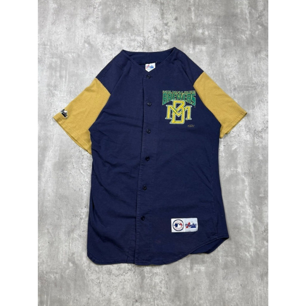 Vintage 90s Milwaukee Brewers MLB Graphic Logo Baseball Jersey Size Medium