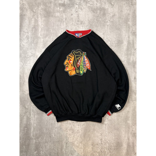 Vintage 90s Chicago Blackhawks NHL Embroidered Starter Sweatshirt Size 2XL