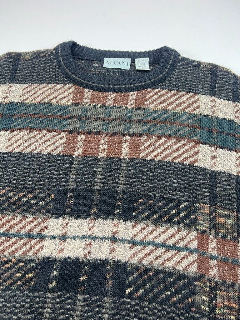 Vintage 90s Alfani Abstract Pattern Earth Tone Knit Sweater Size Large