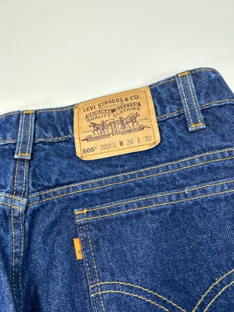 Vintage 90s Levis 505 Straight Leg Regular Fit Dark Wash Denim Pants Size 36