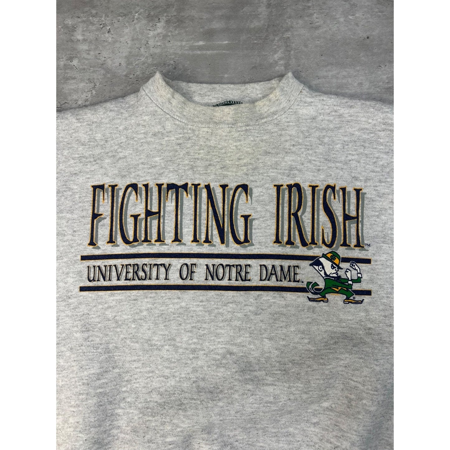 Vintage 90s Notre Dame Fighting Irish NCAA Graphic Spellout Sweatshirt Sz Large