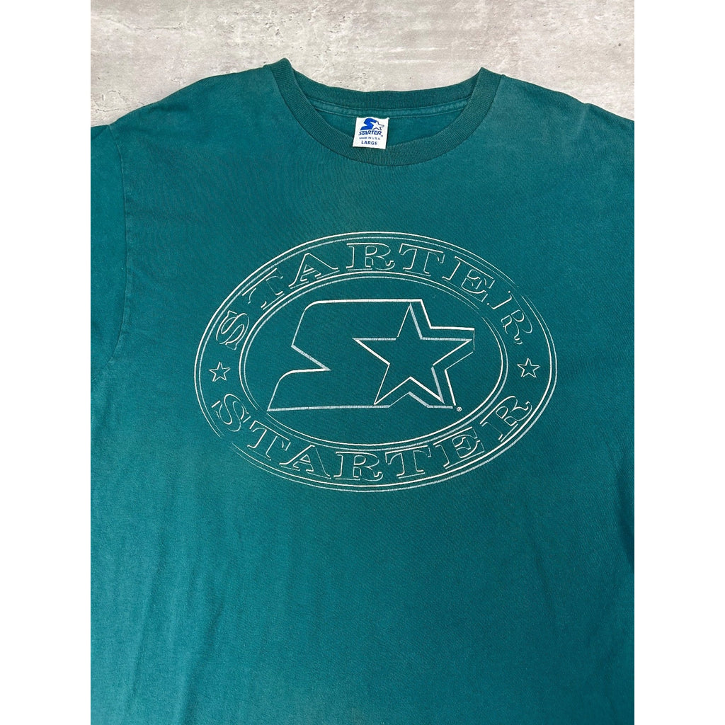 Vintage 90s Starter Classic Retro Logo T-Shirt Size Large Green