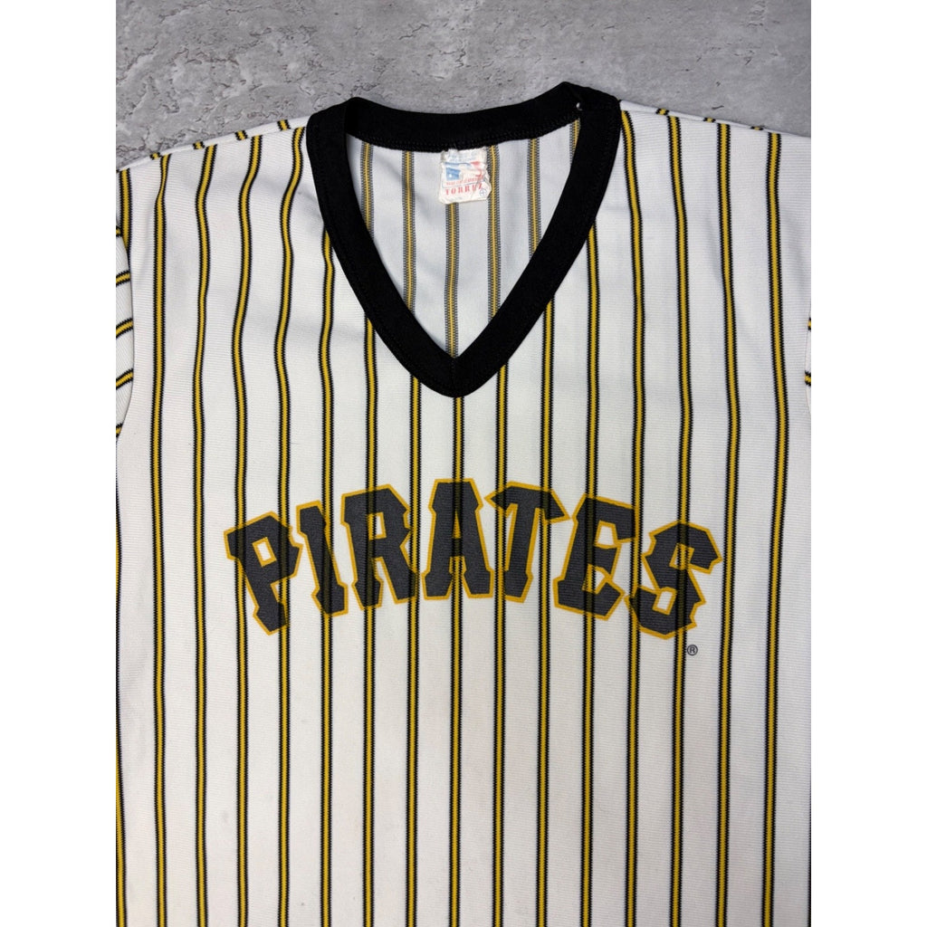 Vintage 80s Pittsburgh Pirates MLB Pinstripe Pullover Baseball Jersey Size Large