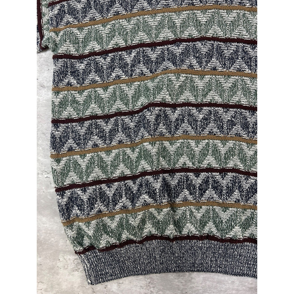 Vintage 90s Jantzen Zig Zag Striped Print Pullover Knit Sweater Size Large
