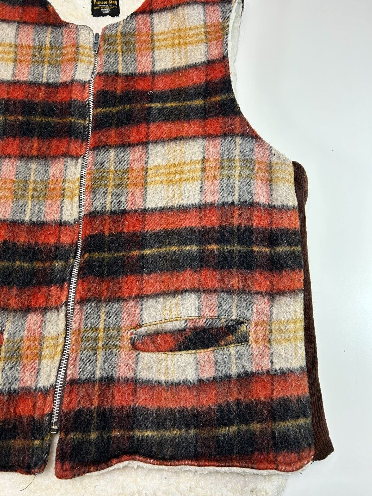 Vintage 70s/80s Thermo-King Sherpa Lined Plaid Vest Jacket Size Medium