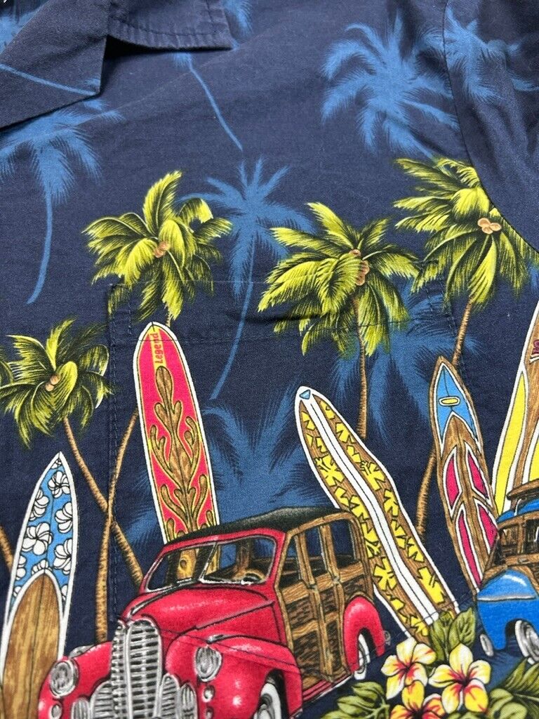 Vintage 90s Pacific Legend Hawaiian Cars Short Sleeve Button Up Shirt Size Large