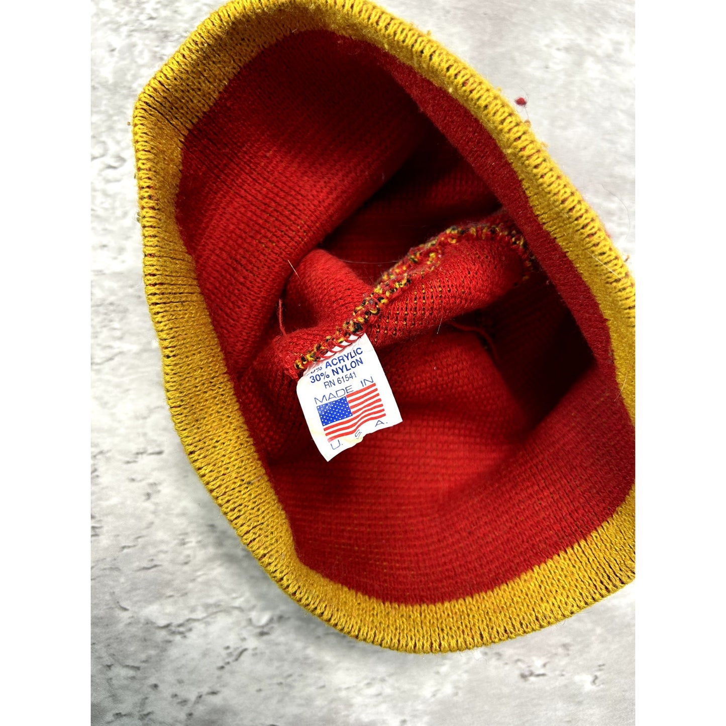 Vintage Y2K 2000s Flame Graphic Two Tone Beanie Hat OSFA Yellow/Red