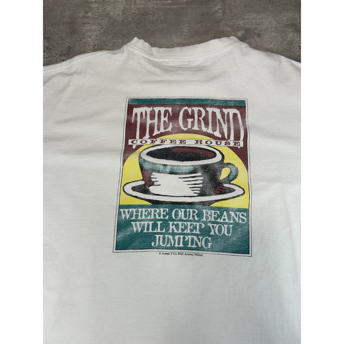 Vintage 90s The Grind Coffee House Spellout Destination Graphic T-Shirt Size XL