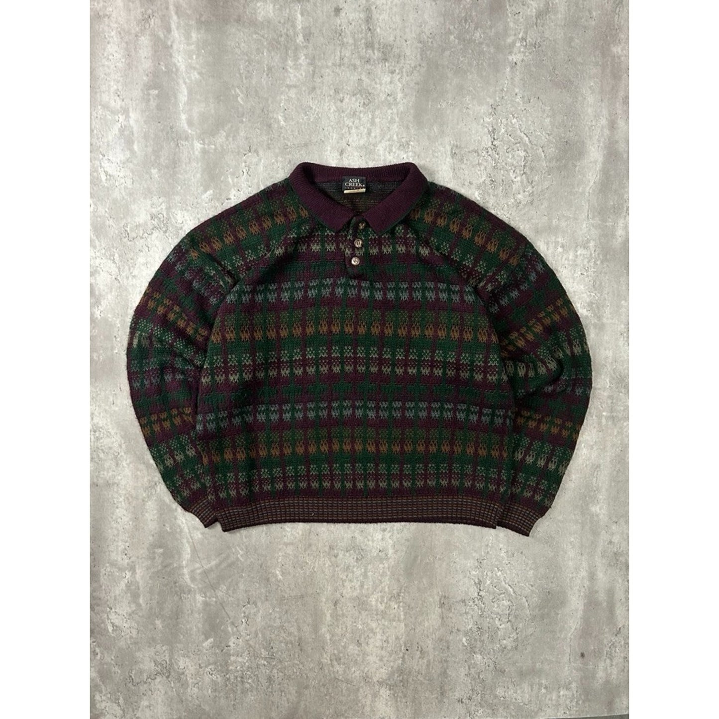 Vintage 90s Ash Creek Abstract Print Pullover Print Collared Sweater Size XL