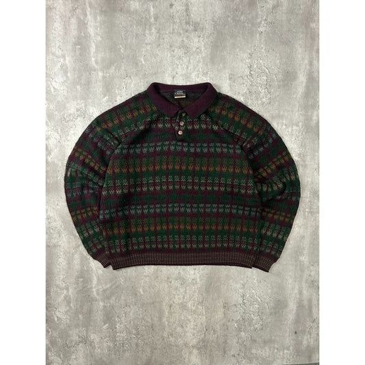 Vintage 90s Ash Creek Abstract Print Pullover Print Collared Sweater Size XL
