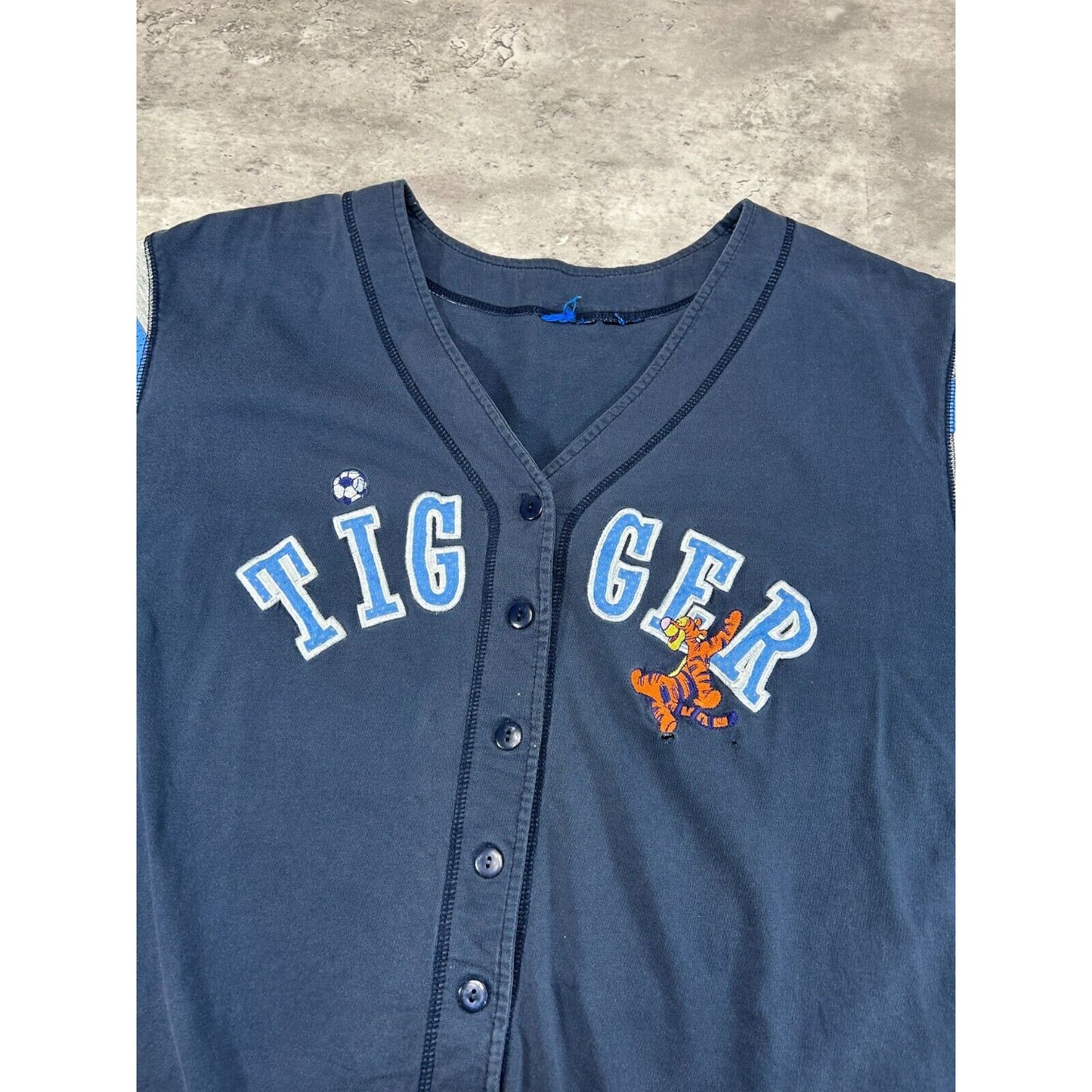 Vintage 90s Disney Tigger Embroidered Spellout Baseball Jersey Size 2XL Blue