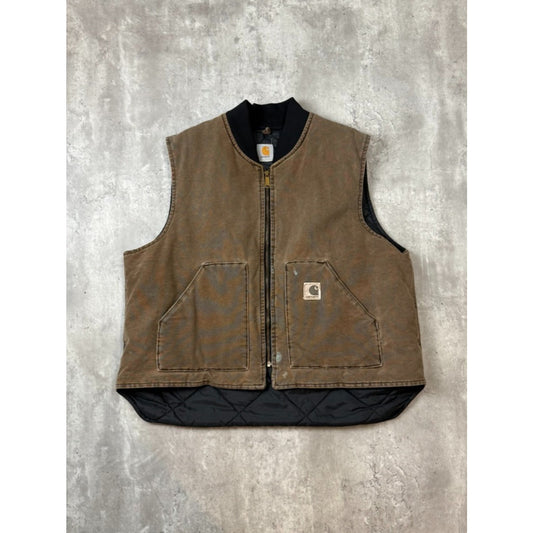 Vintage Carhartt Insulated Canvas Workwear Vest Size 2XL Brown