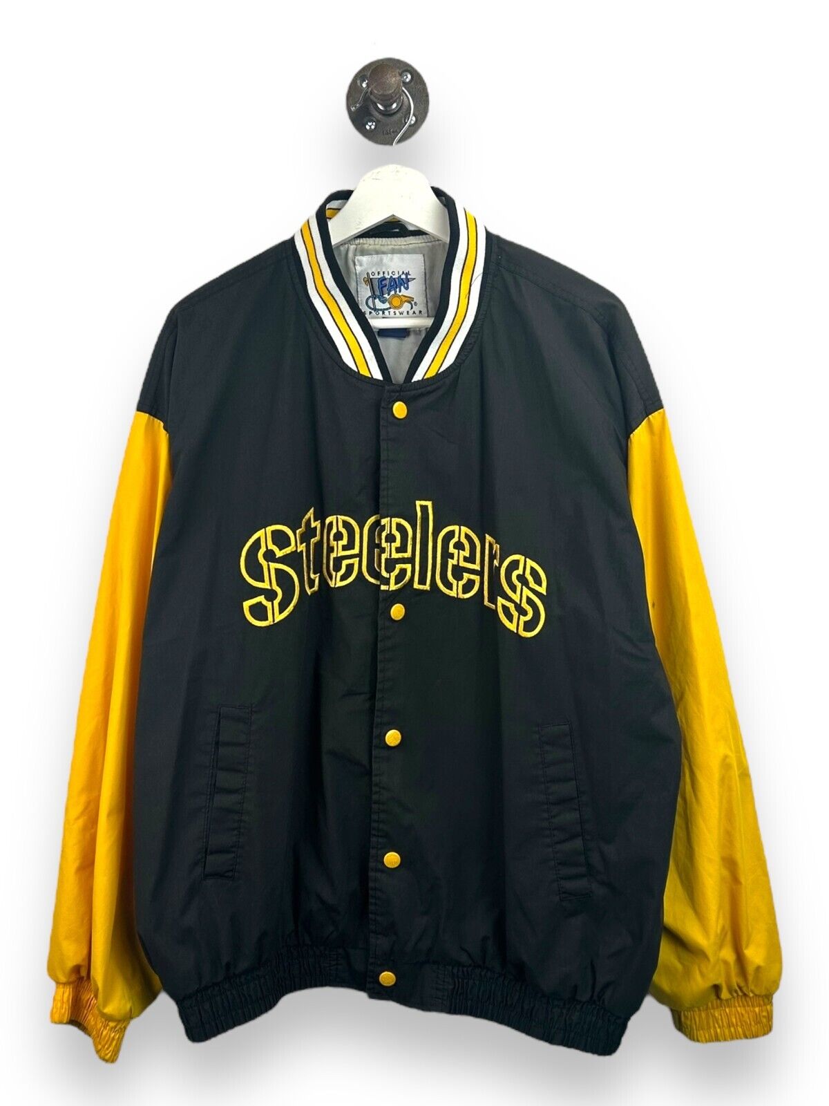 Vintage 90s Pittsburgh Steelers NFL Spellout Bomber Jacket Size Large