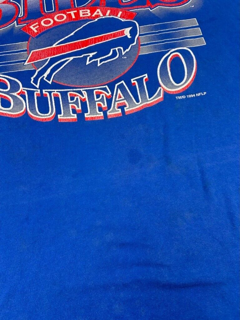 Vintage 1994 Buffalo Bills NFL Big Graphic Spellout T-Shirt Size 2XL 90s Blue