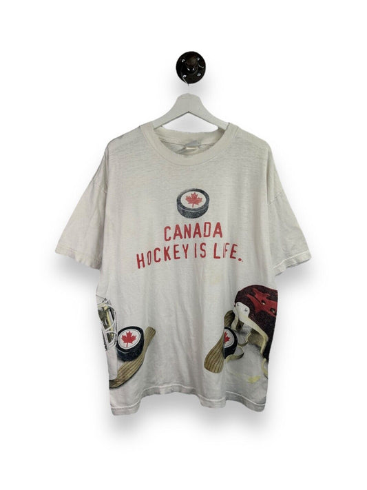 Vintage Canada Hockey is Life Wrap Around Graphic T-Shirt Size XL