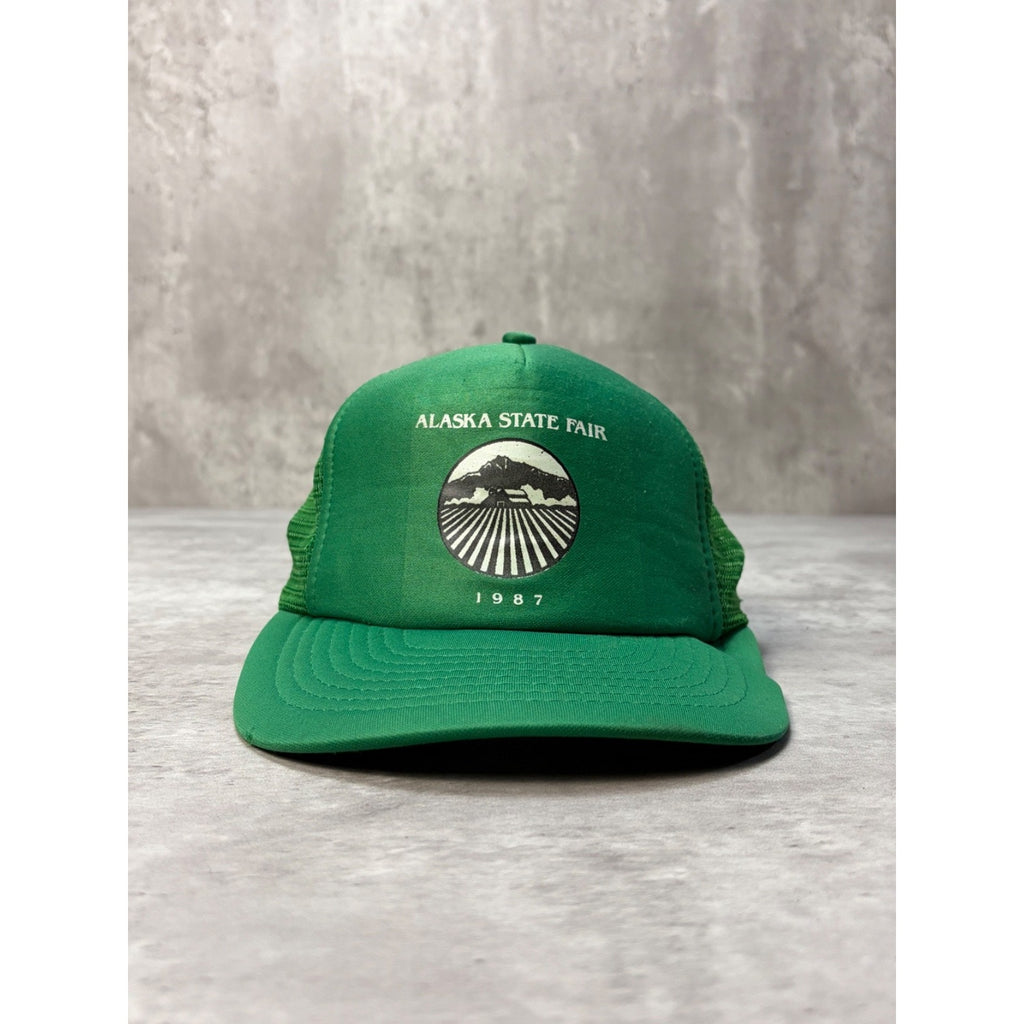 Vintage 1987 Alaska State Fair Graphic Spellout Trucker Snapback Hat OSFA