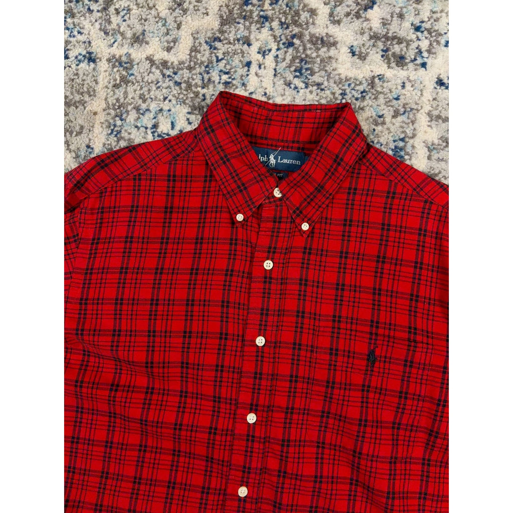 Vintage Polo Ralph Lauren Embroidered Pony Plaid Button Up Shirt Size Large