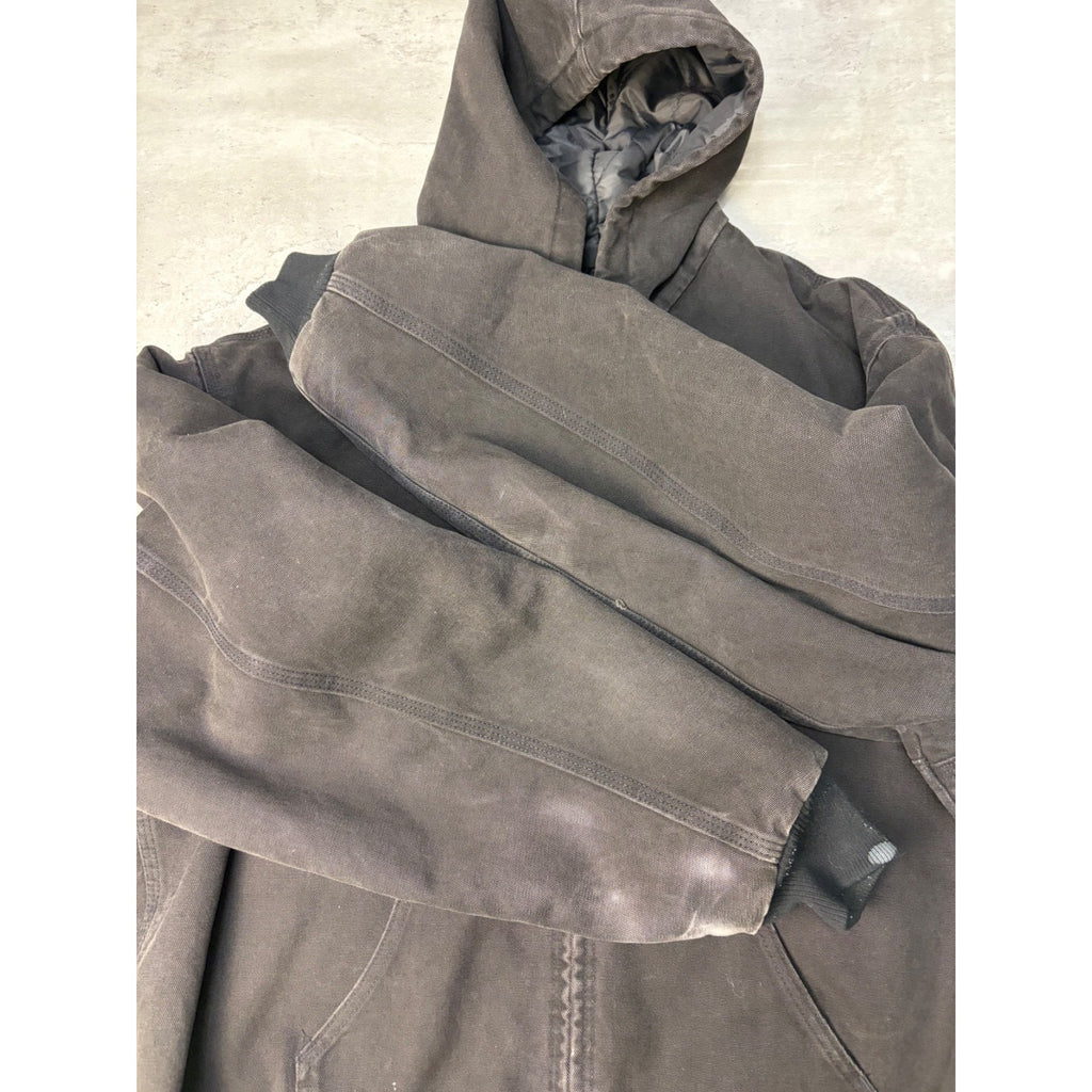 Vintage Carhartt Quilted Lined Canvas Hooded Bomber Workwear Jacket Sz XL J06ONX
