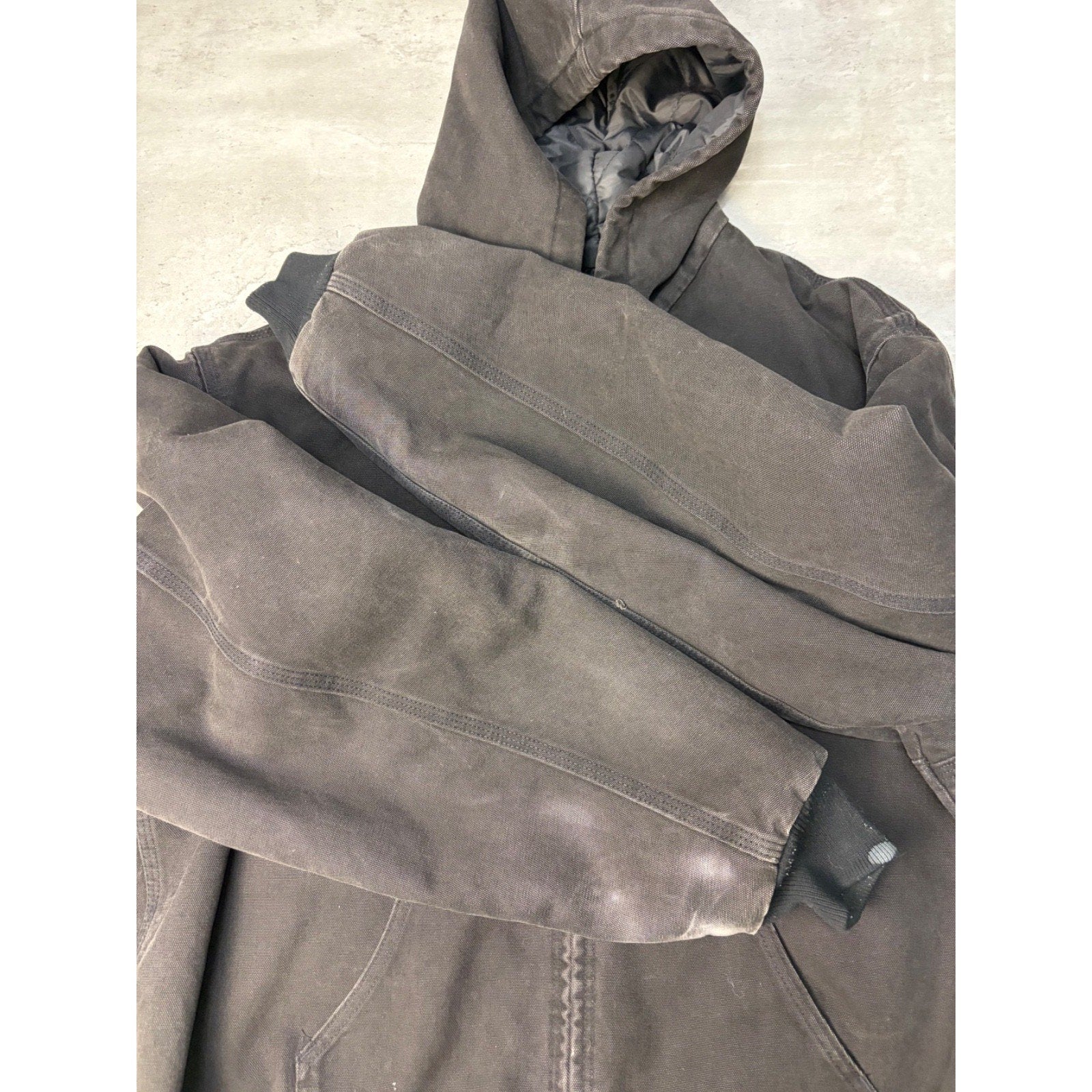 Vintage Carhartt Quilted Lined Canvas Hooded Bomber Workwear Jacket Sz XL J06ONX