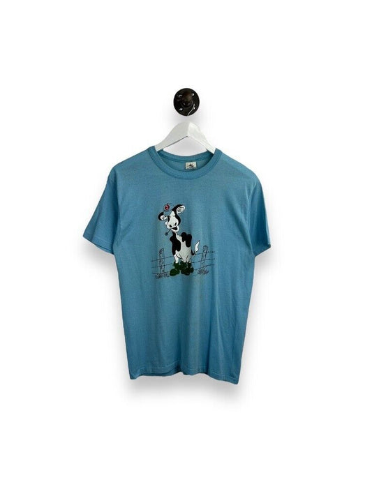 Vintage 70s/80s Vermont Cow Graphic Destination T-Shirt Size Large Blue