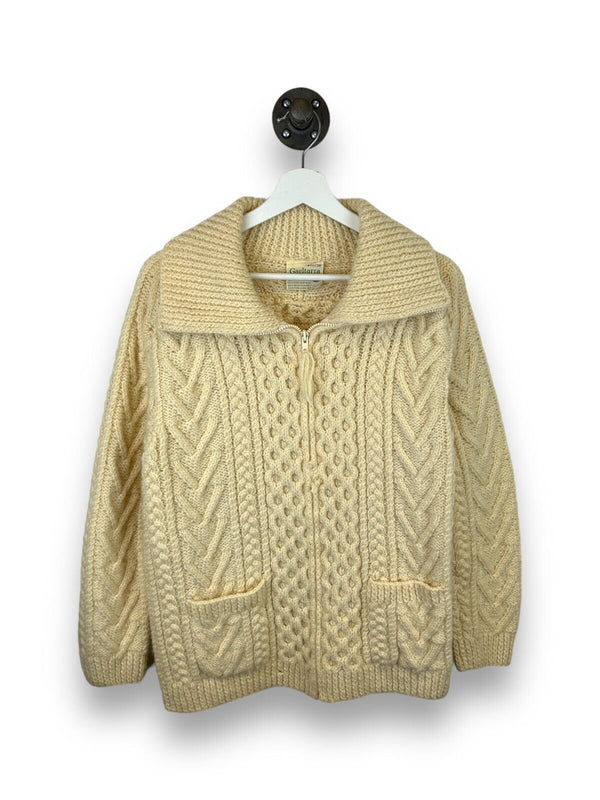 Vintage 80s Gaeltarra Cable Knit Cawachin Knit Sweater Size Medium Beige