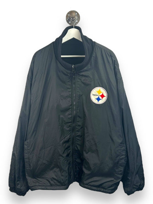 Vintage 90s Pittsburg Steelers NFL Reversible Fleece Nylon Jacket Size 2XL