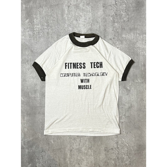 Vintage 80s Fitness Tech Computer Technology & Muscle Ringer T-Shirt Size Small