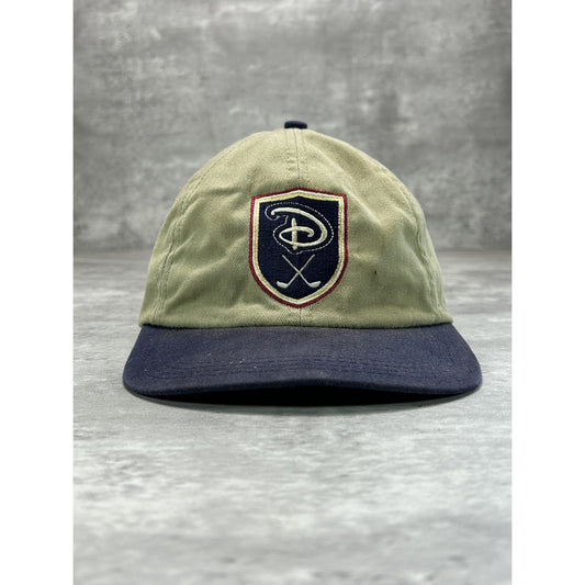 Vintage Disney Golf Embroidered Crest Logo Strapback Hat OSFA Beige