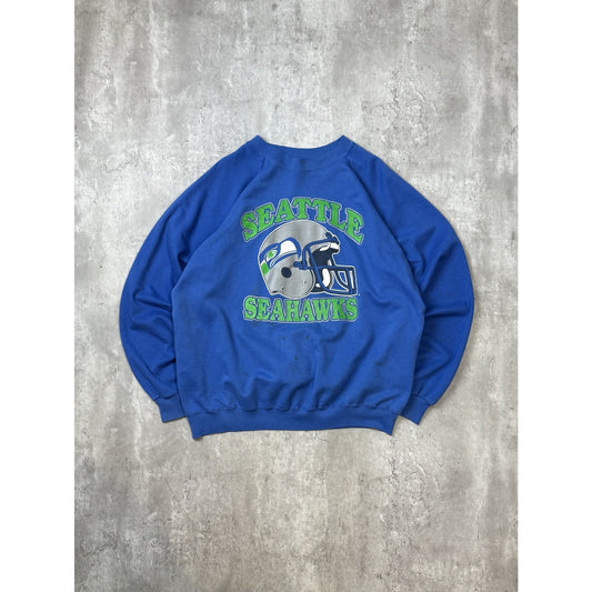 Vintage 90s Seattle Seahawks NFL Helmet Graphic Football Sweatshirt Size XL
