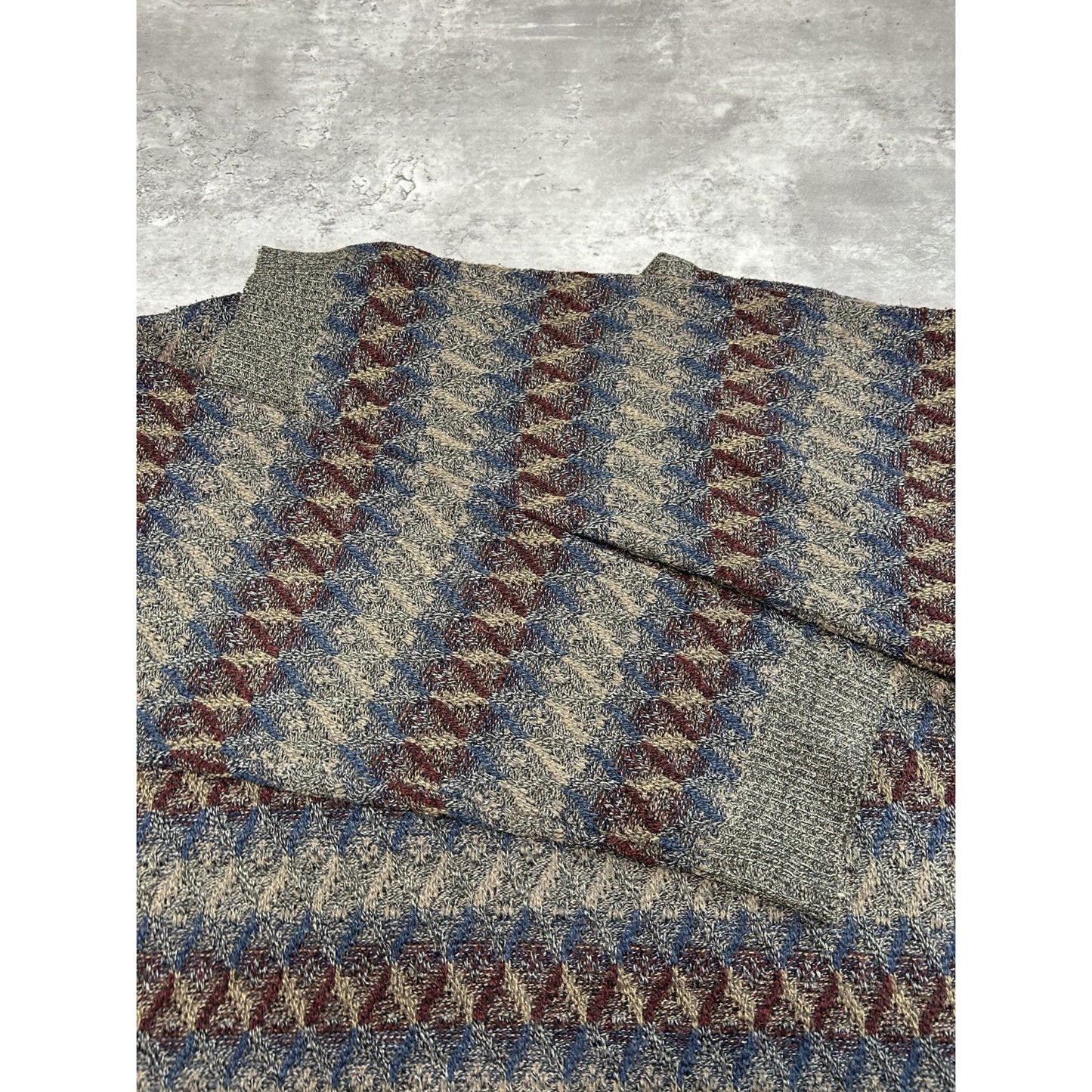 Vintage Towncraft Diamond Print Striped Pullover Knit Sweater Size XL