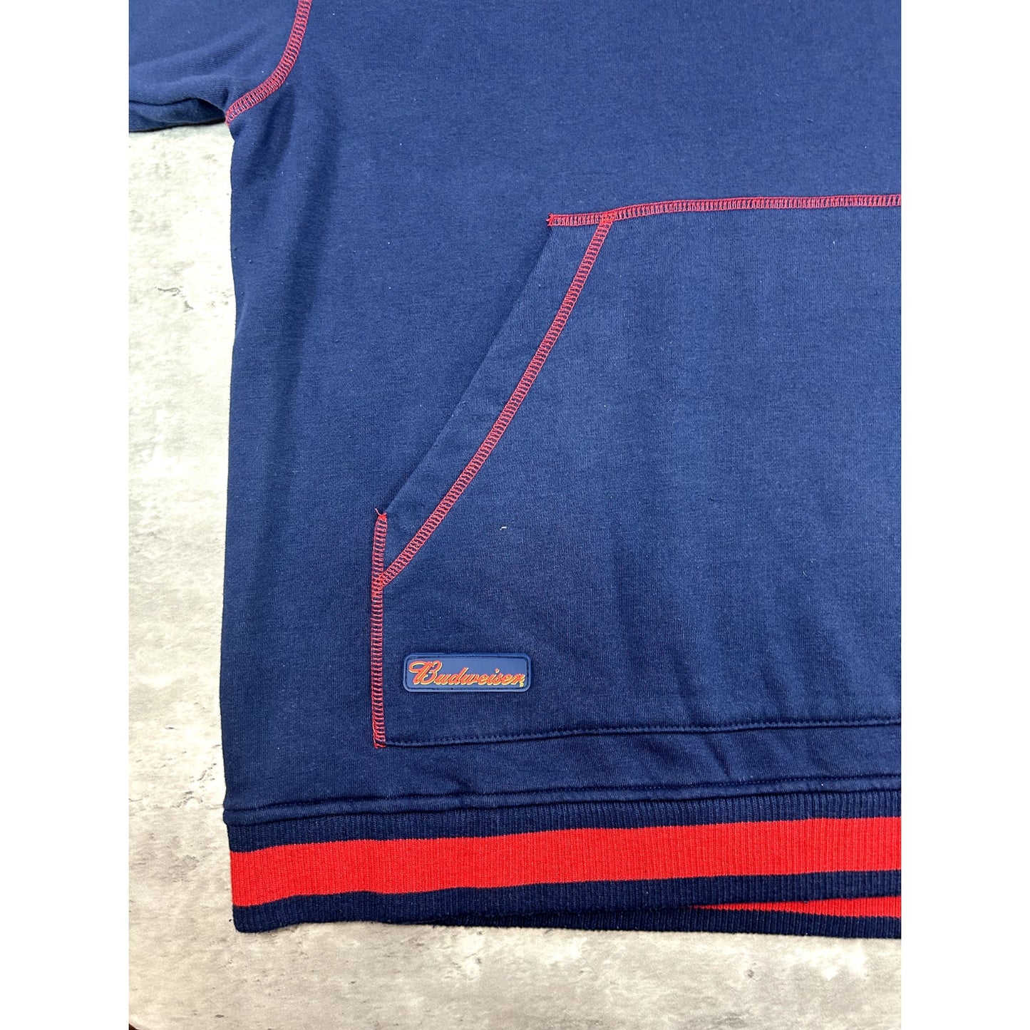 Vintage Budweiser Embroidered Logo Hooded Sweatshirt Size Large Blue