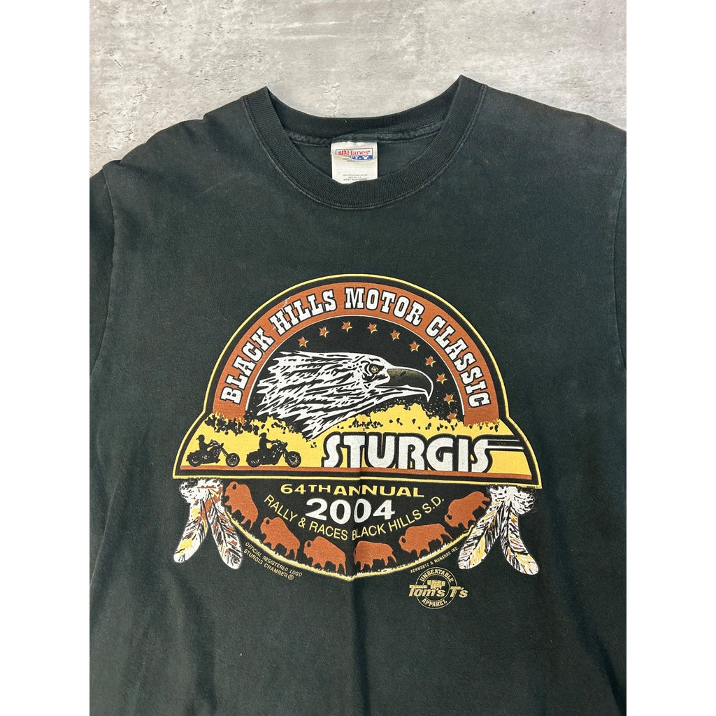 Vintage 2004 Sturgis Black Hills Rally Bike Week Eagle Graphic T-Shirt Sz Medium